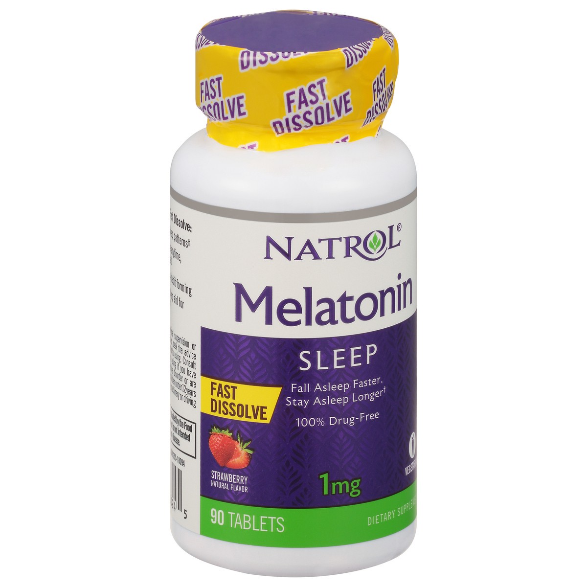 slide 2 of 9, Natrol Melatonin 1mg, Strawberry-Flavored Dietary Supplement for Restful Sleep, 90 Fast-Dissolve Tablets, 90 Day Supply, 90 ct