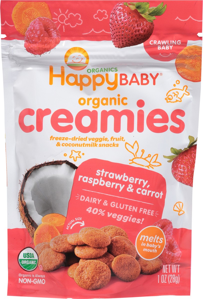 slide 6 of 9, Happy Baby Happy Family HappyBaby Creamies Strawberry Raspberry & Carrot Freeze-Dried Snacks - 1oz, 1 oz