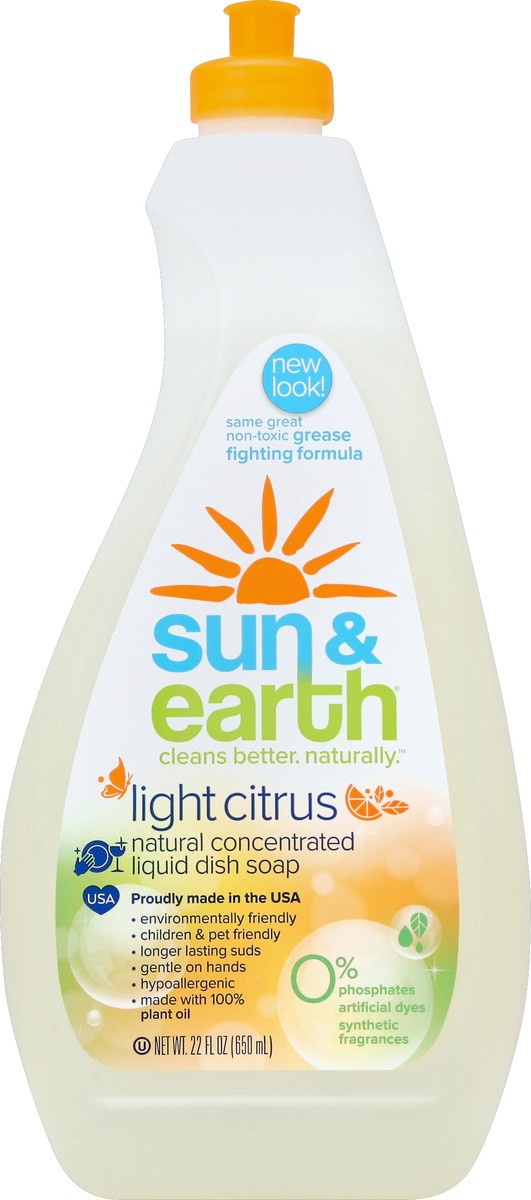 slide 2 of 2, Sun & Earth Dishwashing Liquid, Natural Concentrated, Light Citrus, 22 fl oz