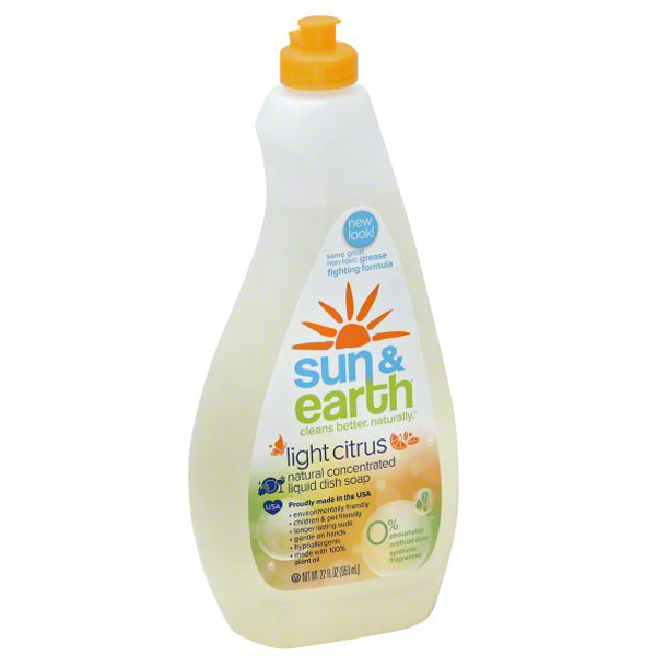 slide 1 of 2, Sun & Earth Dishwashing Liquid, Natural Concentrated, Light Citrus, 22 fl oz