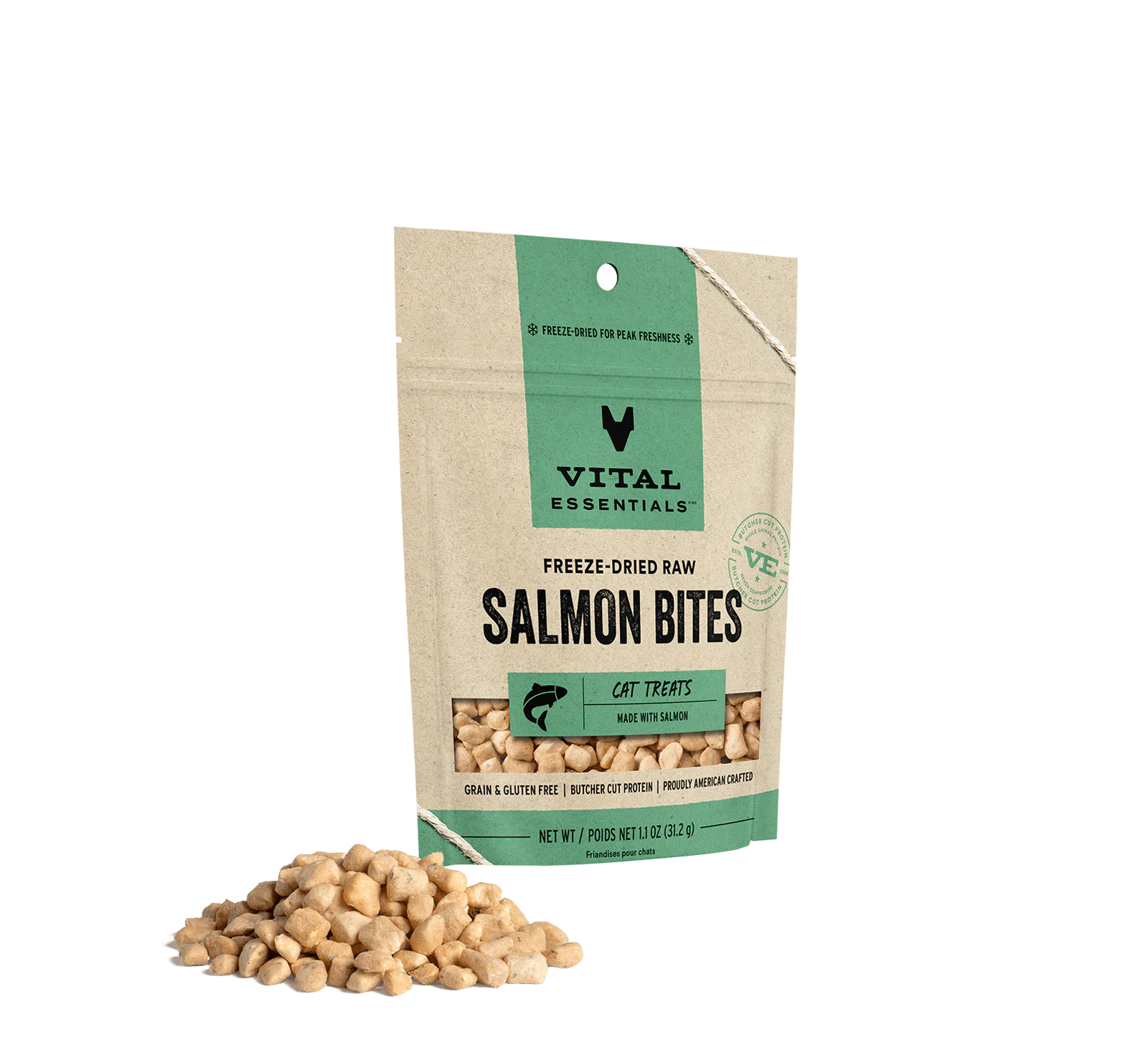 slide 1 of 1, Vital Essentials Freeze-Dried Salmon Bites Cat Treat, 1.1 oz