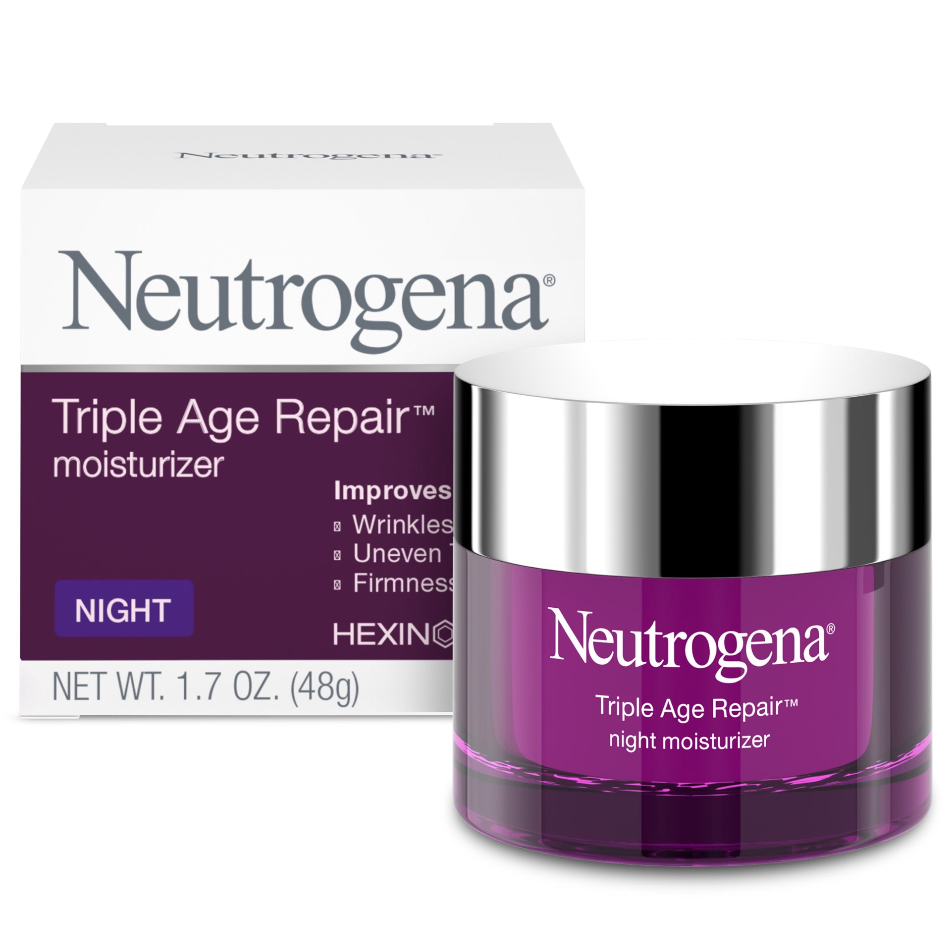 slide 1 of 5, Neutrogena Triple Age Repair Anti-Aging Night Cream Facial Moisturizer, Tone-Evening Dark Spot Remover & Firming Anti-Wrinkle Nighttime Face & Neck Cream, Vitamin C & Glycerin, 1.7 oz, 1.7 oz