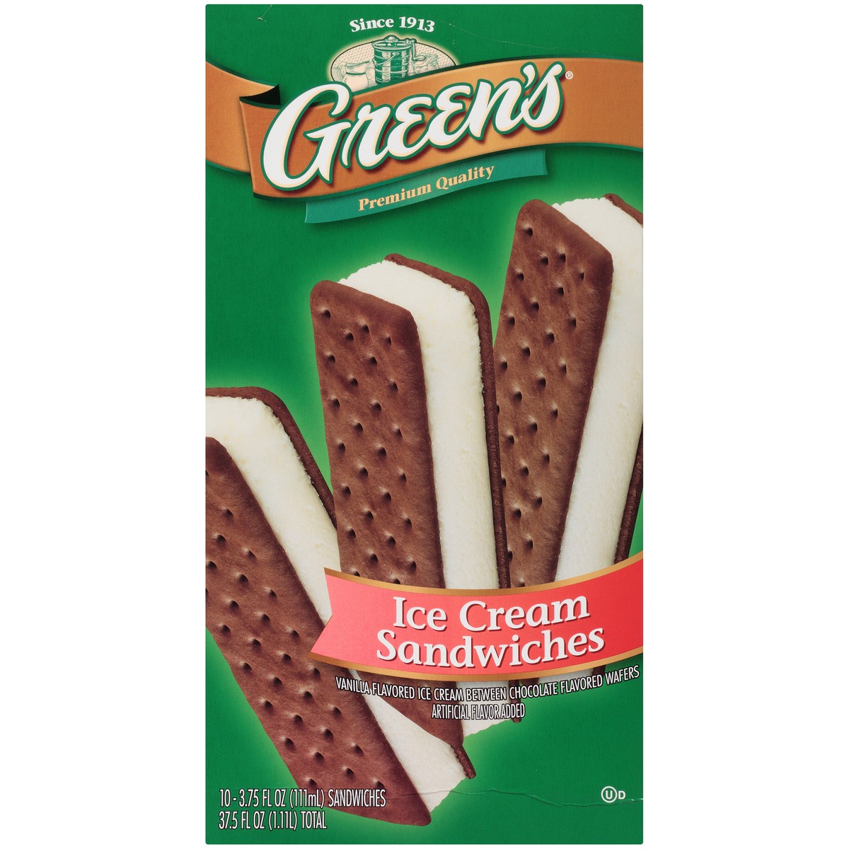 slide 1 of 10, Green's Ice Cream Sandwiches 10 ct Box, 37.5 fl oz