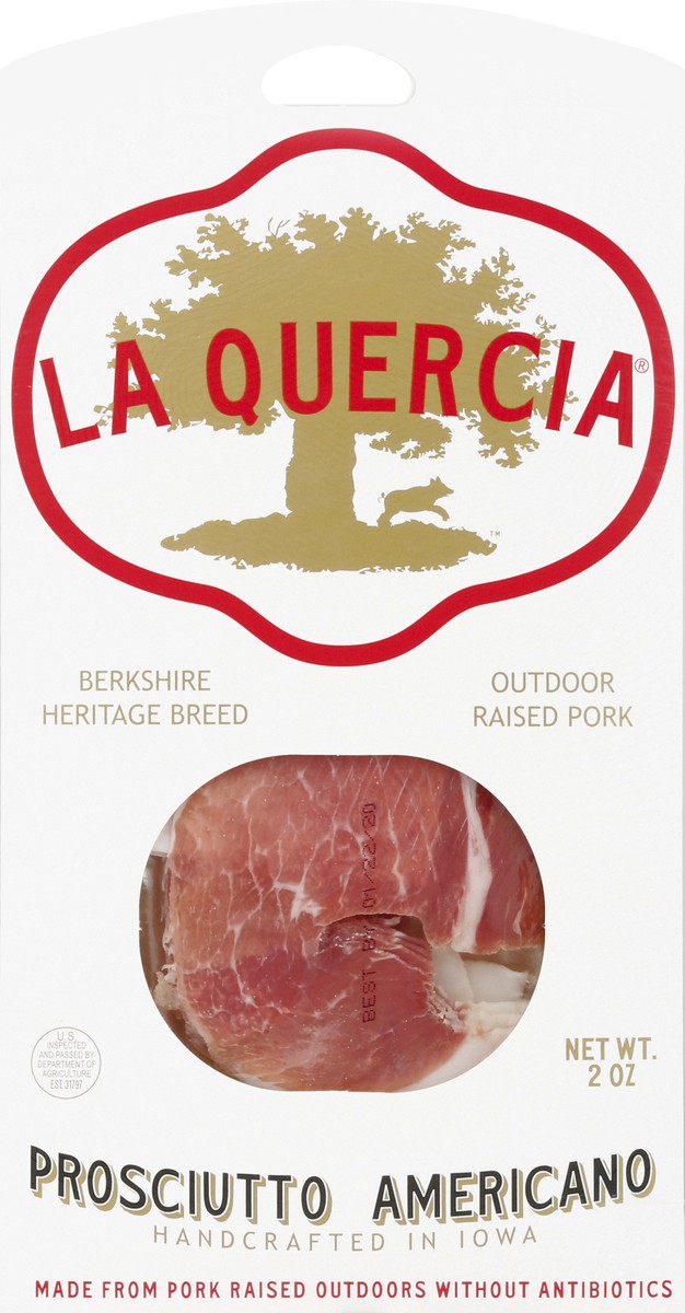 slide 2 of 8, La Quercia Prosciutto Americano, 2 oz