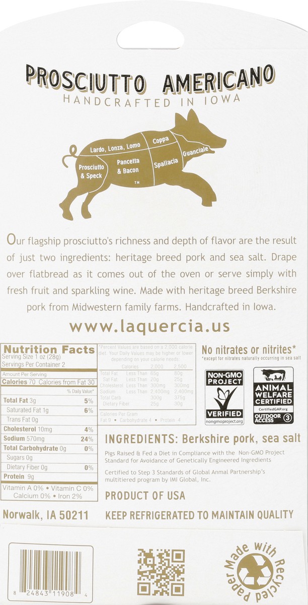 slide 6 of 8, La Quercia Prosciutto Americano, 2 oz