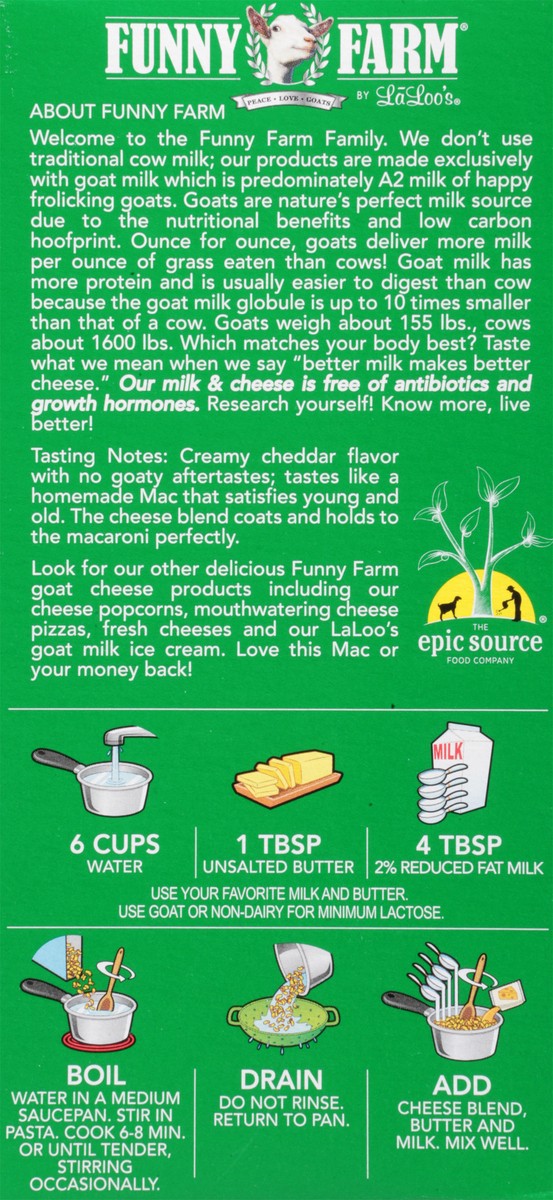 slide 9 of 14, Funny Farm Gluten Free Goat Cheddar Cheese Brown Rice & Quinoa Shells Macaroni & Cheese Dinner, 6 oz