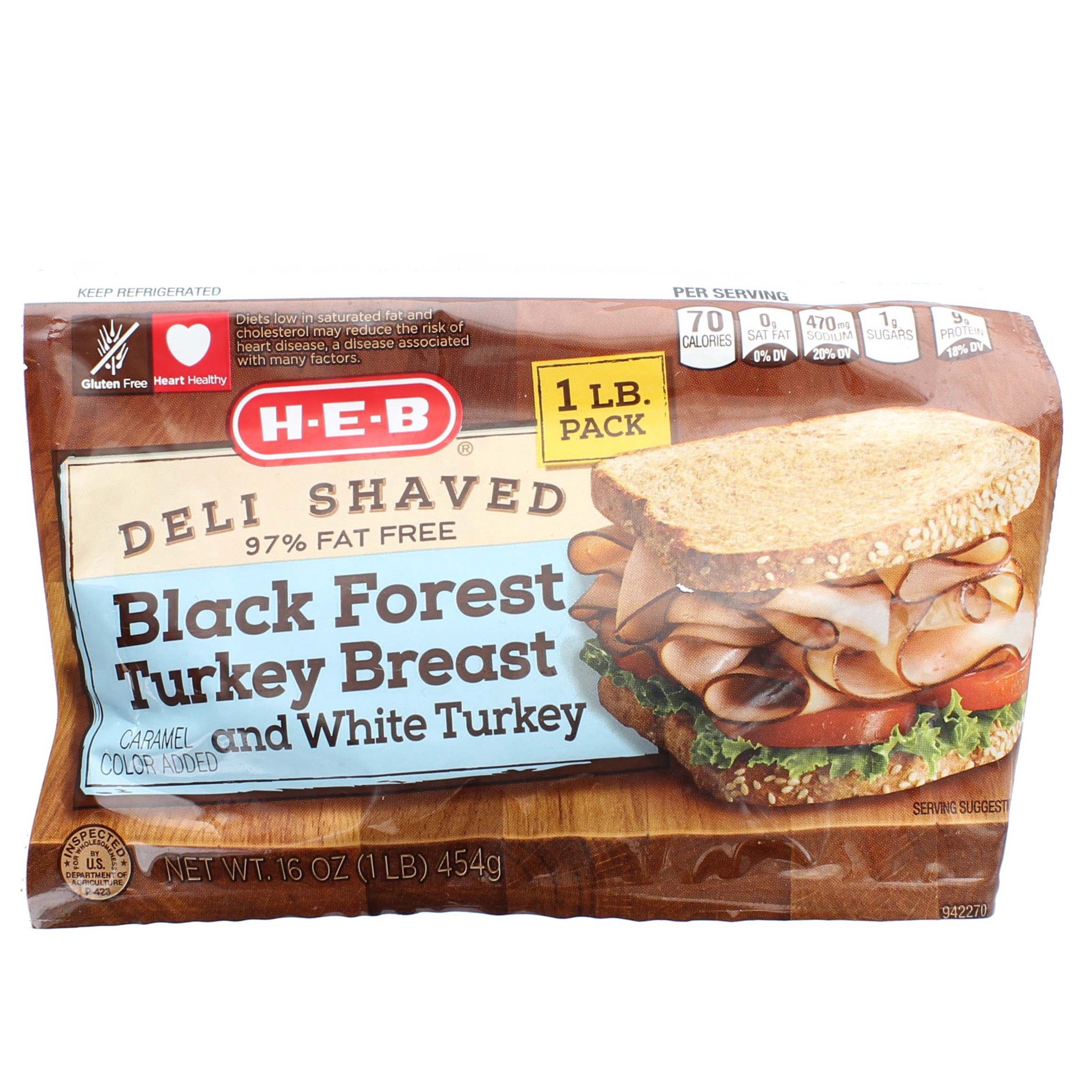 slide 1 of 1, H-E-B Deli Shaved Black Forest Turkey Breast and White Turkey, 16 oz