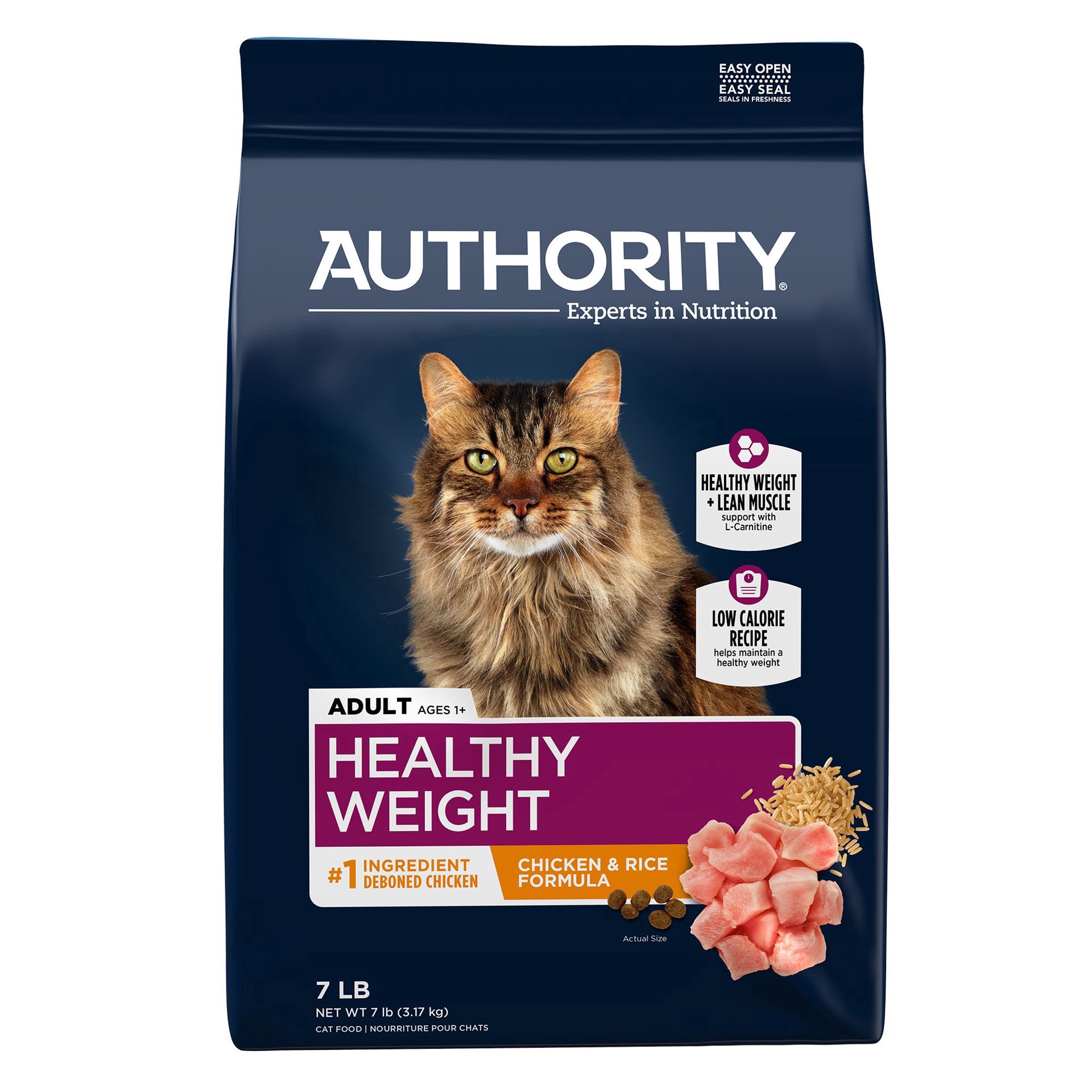 slide 1 of 1, Authority Healthy Weight Adult Cat Food - Chicken & Rice, 7 lb