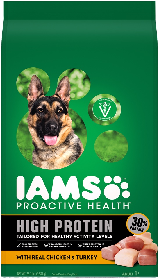 slide 1 of 9, IAMS Proactive Health Adult Dry Dog Food, High Protein Recipe with Real Chicken and Turkey, 22 lb