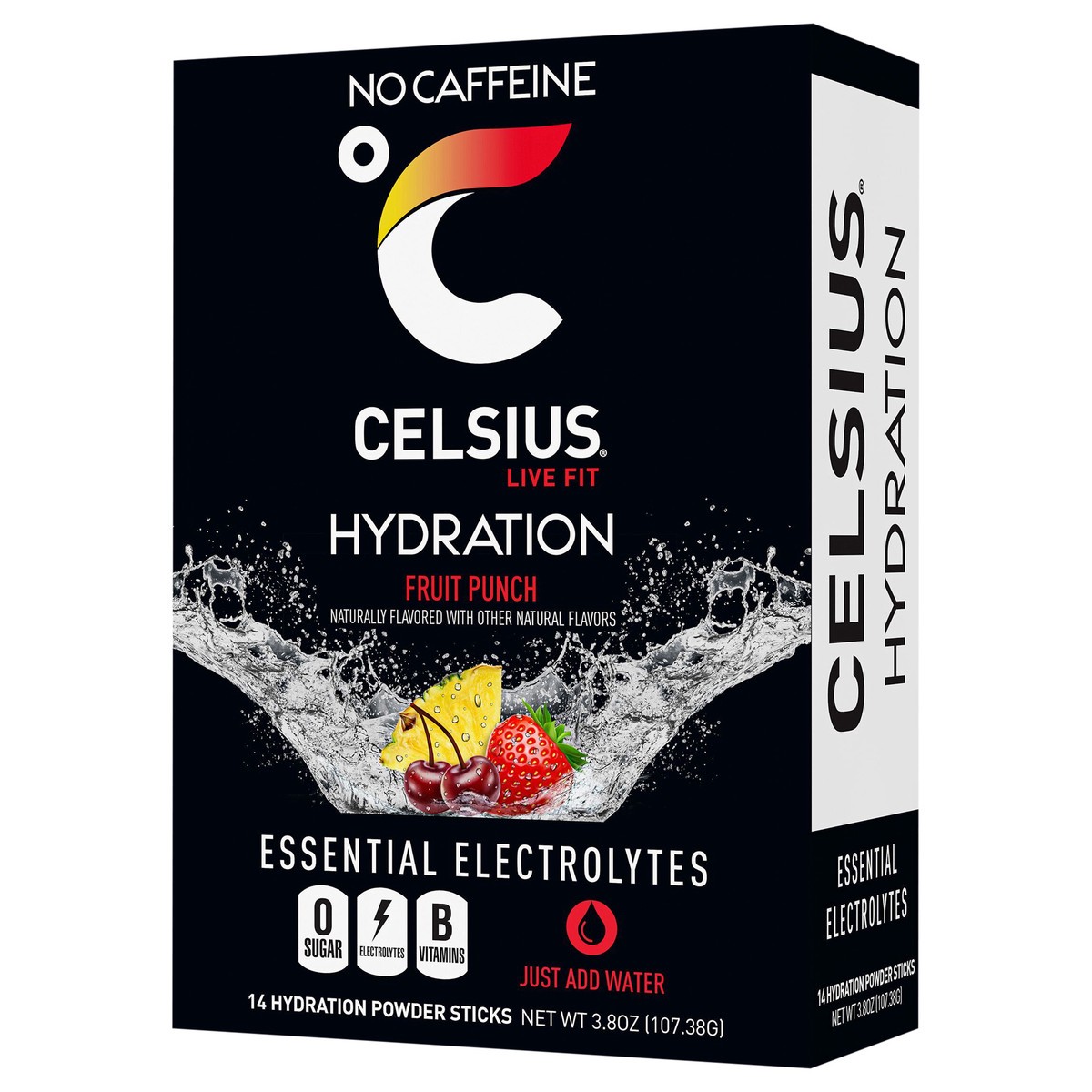 slide 3 of 3, CELSIUS HYDRATION™ Fruit Punch Flavor, Essential Electrolyte Hydration Packets (Pack of 14), 14 ct