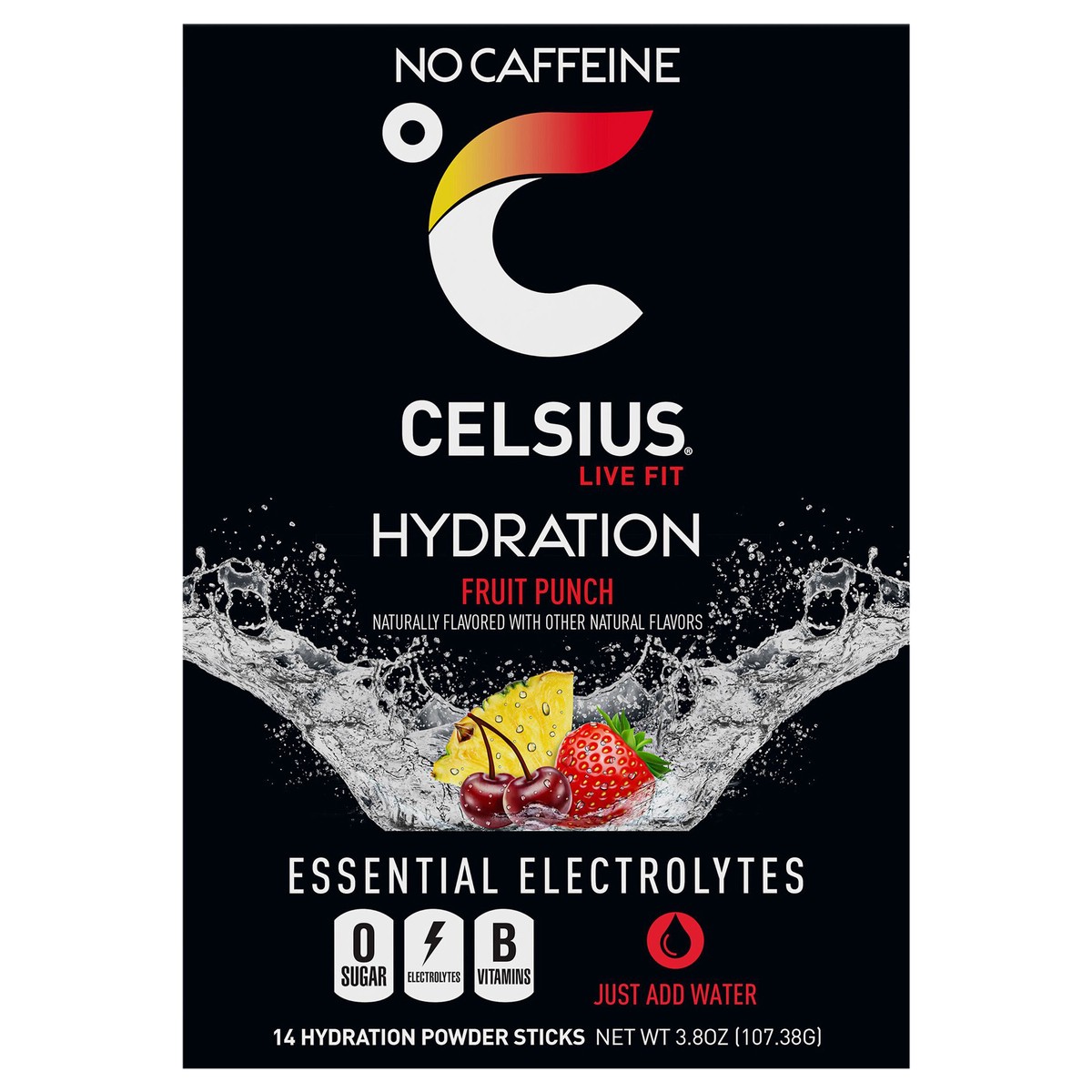 slide 1 of 3, CELSIUS HYDRATION™ Fruit Punch Flavor, Essential Electrolyte Hydration Packets (Pack of 14), 14 ct