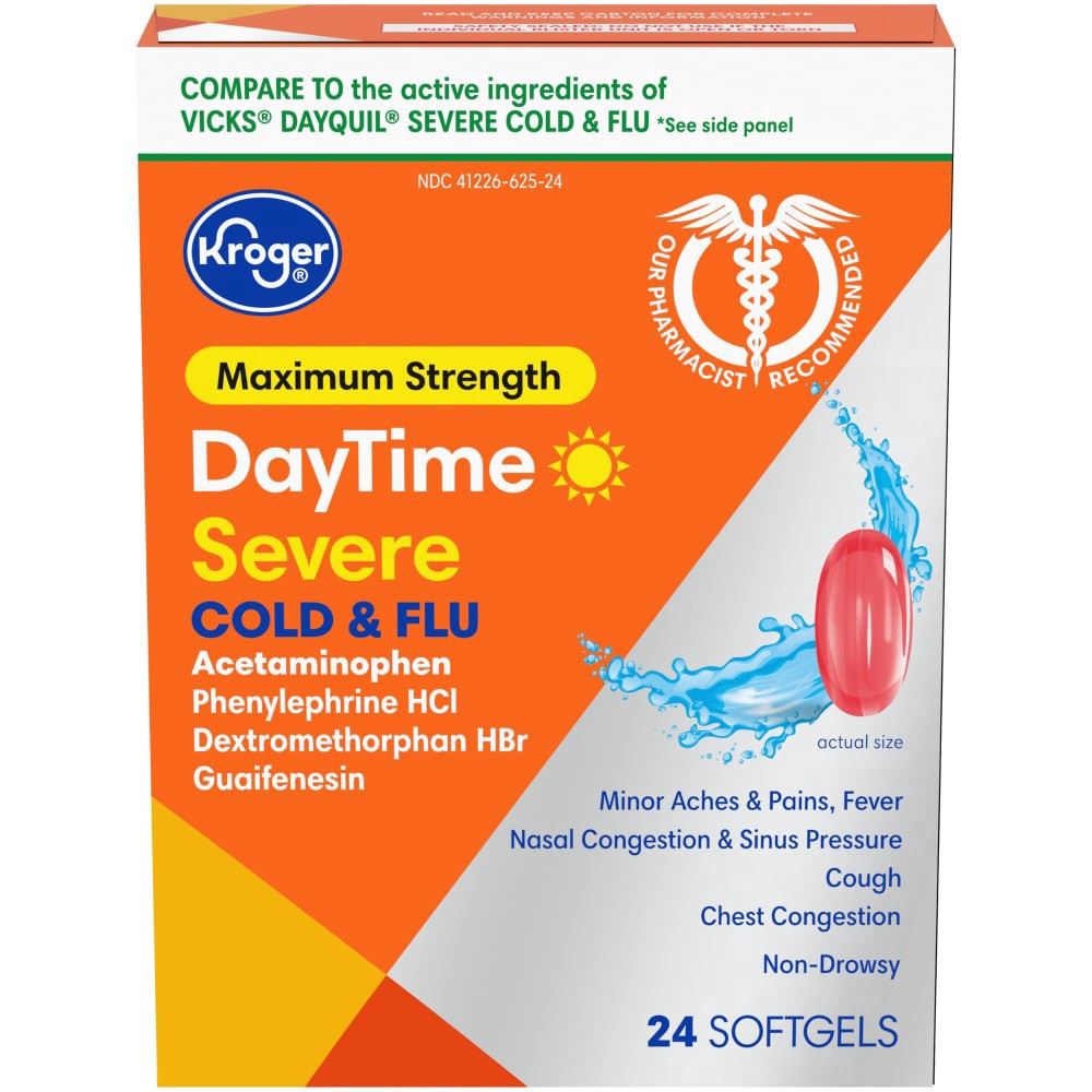 slide 2 of 2, Kroger Maximum Strength Daytime Severe Cold Flu Softgels, 24 ct