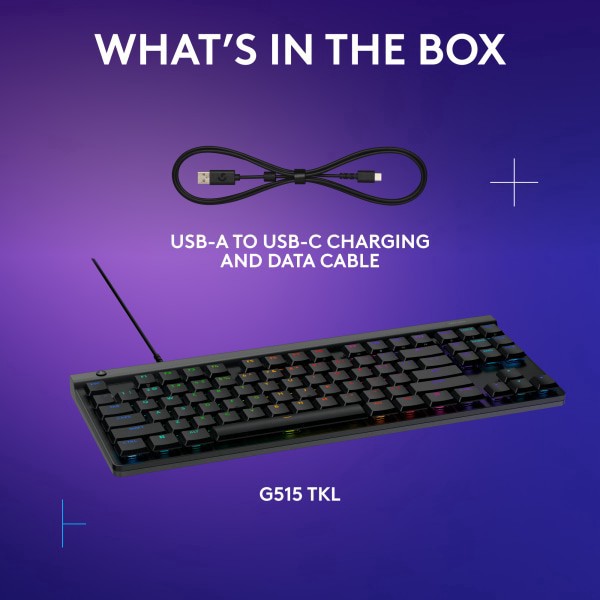 slide 8 of 8, Logitech G515 Tkl Wired Low Profile Gaming Keyboard, Fully Customizable Rgb, Double-Shot Pbt Keycaps, Tactile/Brown Switches, 1 ct