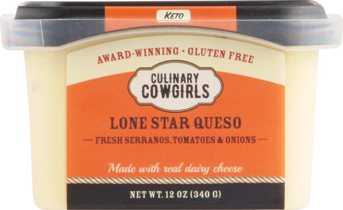 slide 1 of 9, Culinary Cowgirls Lone Star Fresh Serranos, Tomatoes & Onions Queso 12 oz, 12 oz