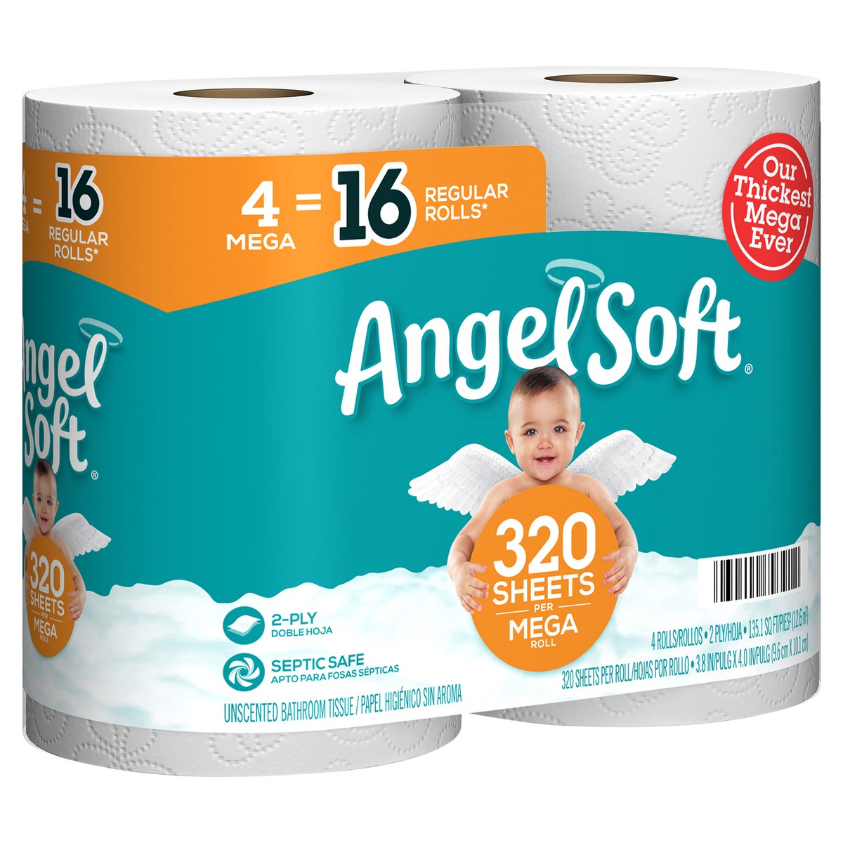 slide 2 of 5, Angel Soft Toilet Paper, Unscented, Mega Rolls, 4 ct