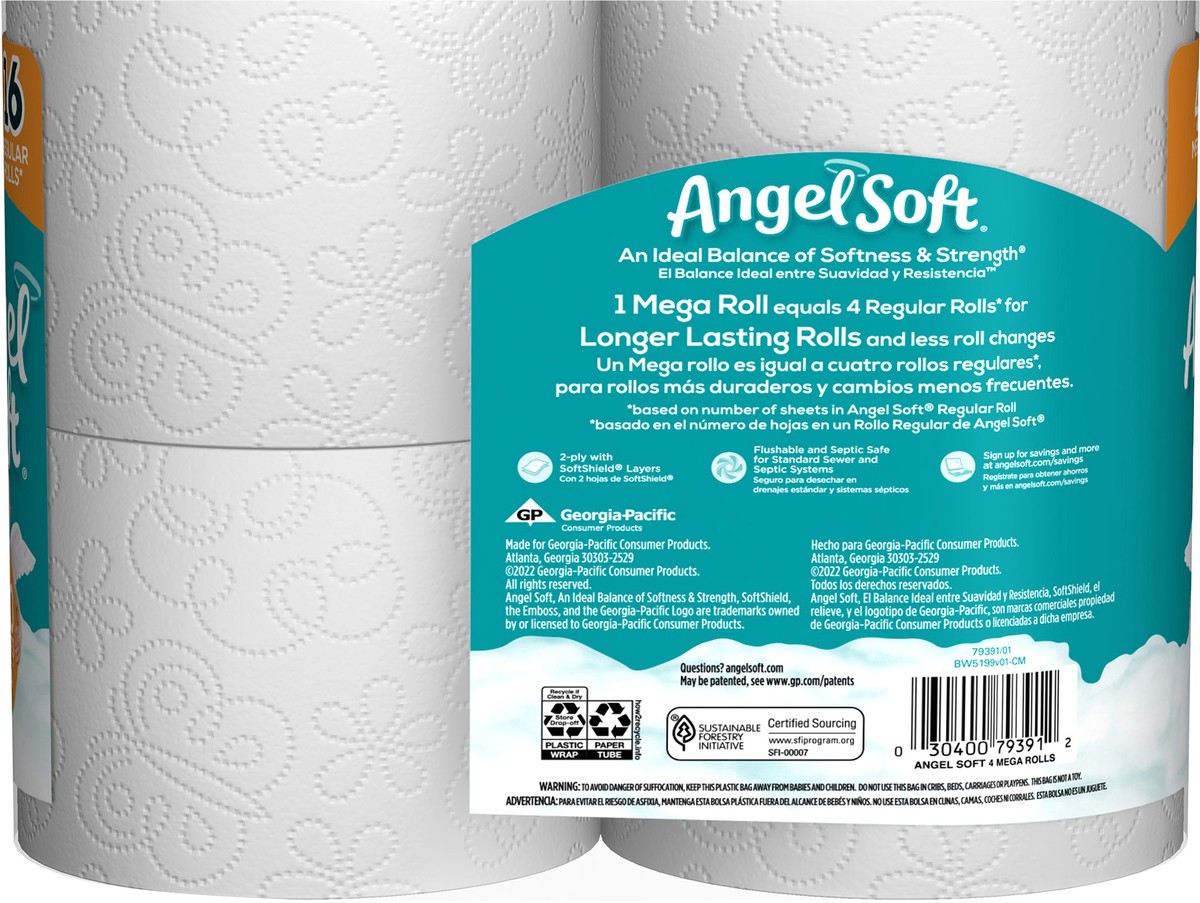slide 4 of 5, Angel Soft Toilet Paper, Unscented, Mega Rolls, 4 ct