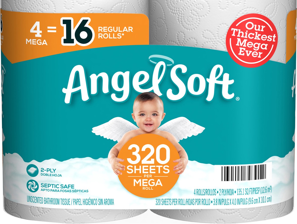 slide 5 of 5, Angel Soft Toilet Paper, Unscented, Mega Rolls, 4 ct