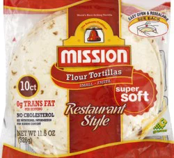 Mission Super Soft Restaurant Style Flour Tortillas, Fajita Size, 10 Count