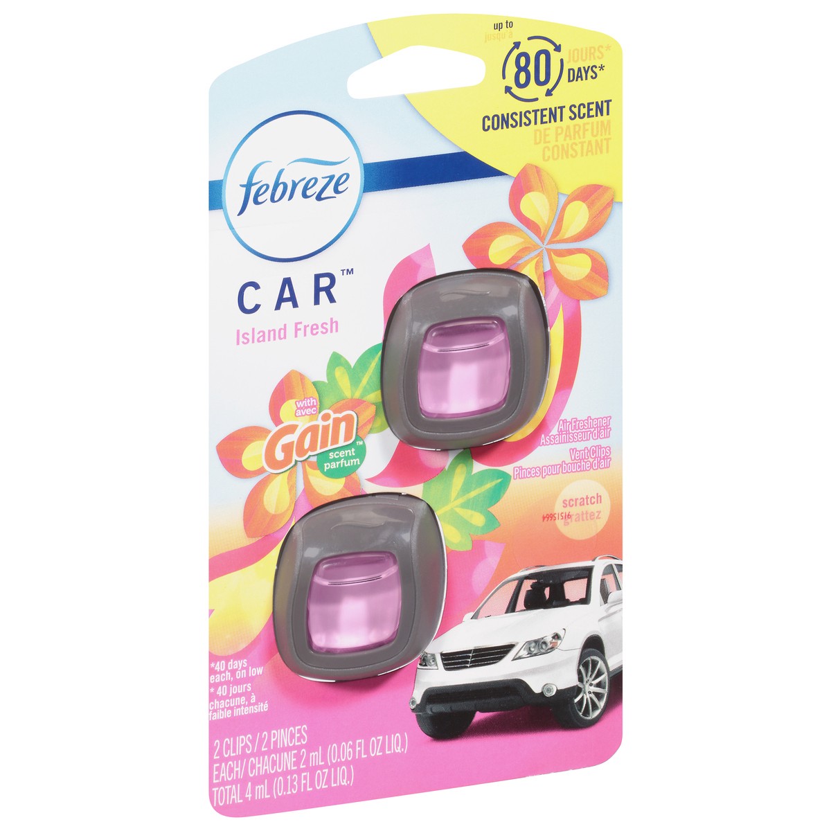 slide 2 of 9, Febreze Car Air Freshener Vent Clip Gain Island Fresh Scent, .06 oz. Car Vent Clip, 2 Count, 2 ct; 0.06 oz