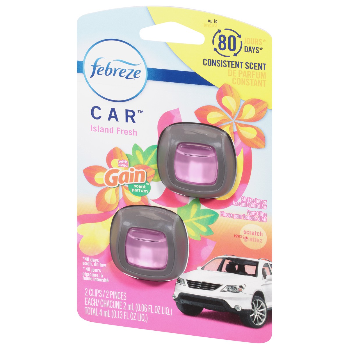 slide 9 of 9, Febreze Car Air Freshener Vent Clip Gain Island Fresh Scent, .06 oz. Car Vent Clip, 2 Count, 2 ct; 0.06 oz