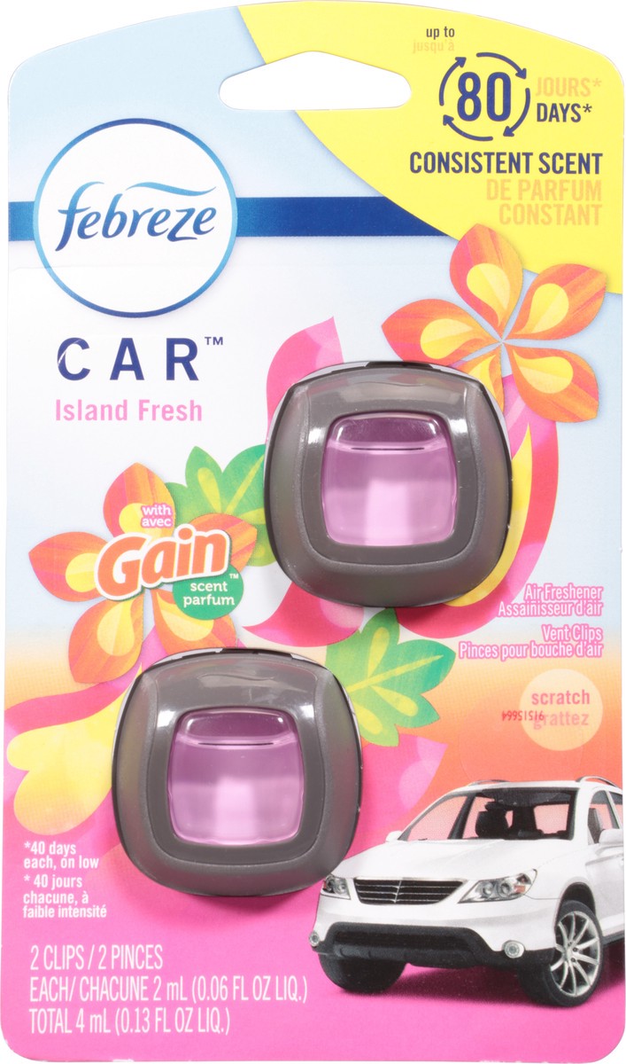 slide 3 of 9, Febreze Car Air Freshener Vent Clip Gain Island Fresh Scent, .06 oz. Car Vent Clip, 2 Count, 2 ct; 0.06 oz