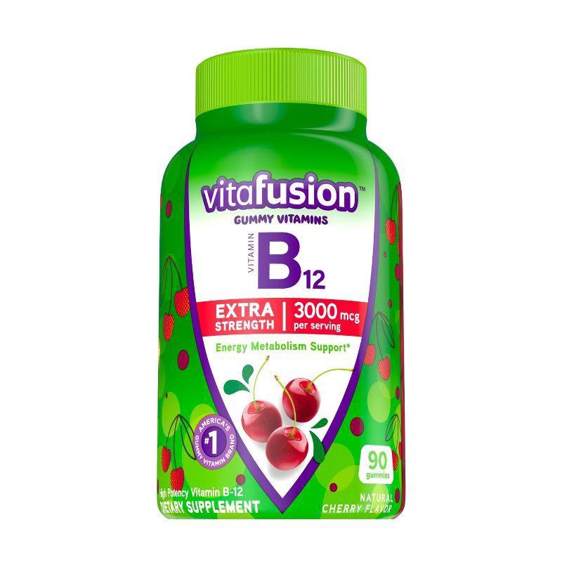 slide 1 of 5, vitafusion Extra Strength Vitamin B12 Gummy Vitamins, Cherry Flavored B12 Vitamins, 90 Count, 90 ct