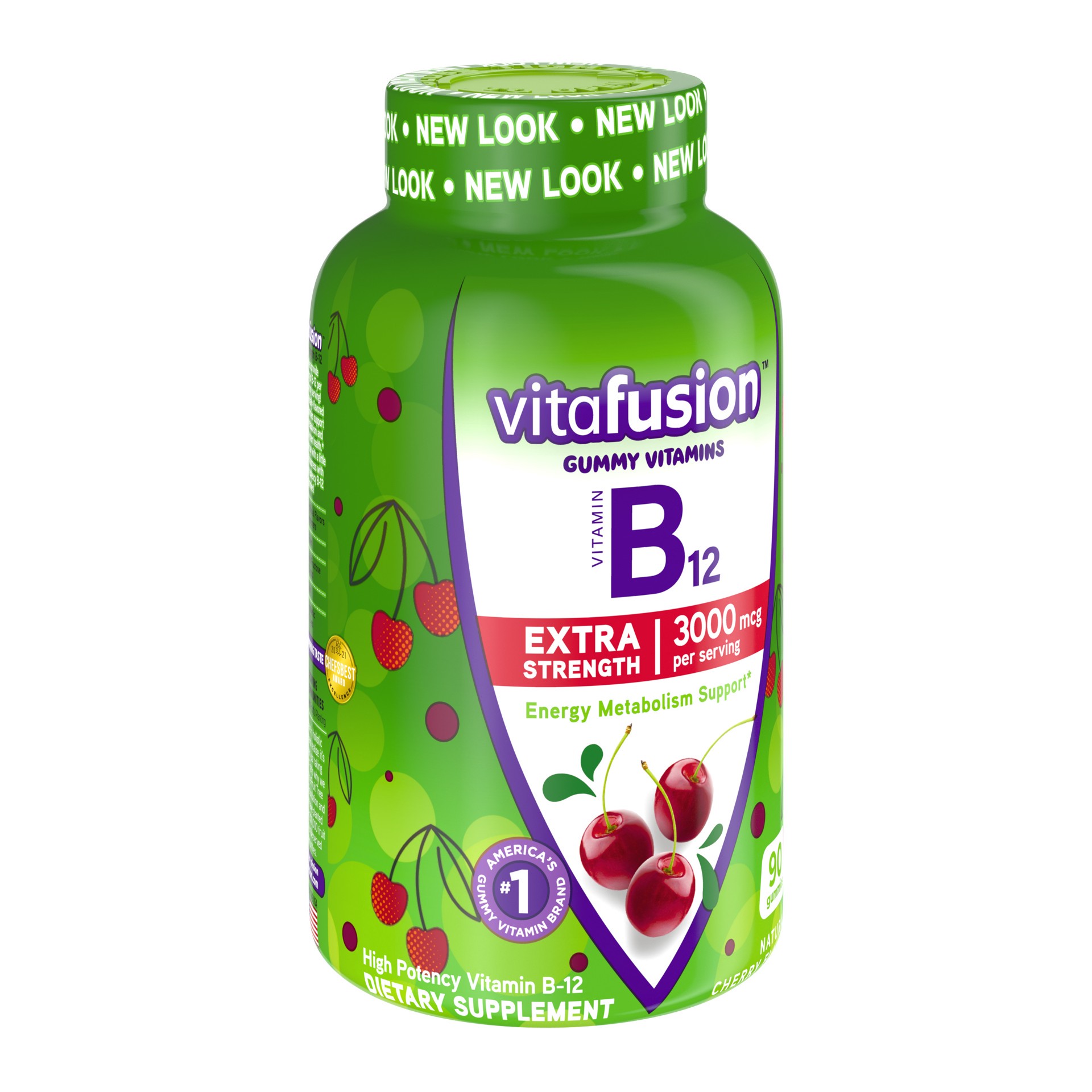 slide 2 of 5, vitafusion Extra Strength Vitamin B12 Gummy Vitamins, Cherry Flavored B12 Vitamins, 90 Count, 90 ct