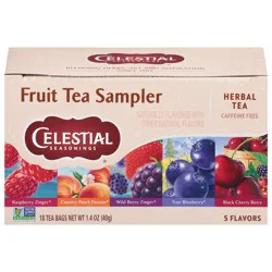 Celestial Seasonings Caffeine Free 5 Flavors Fruit Tea Sampler 18 Tea Bags - 18 ct