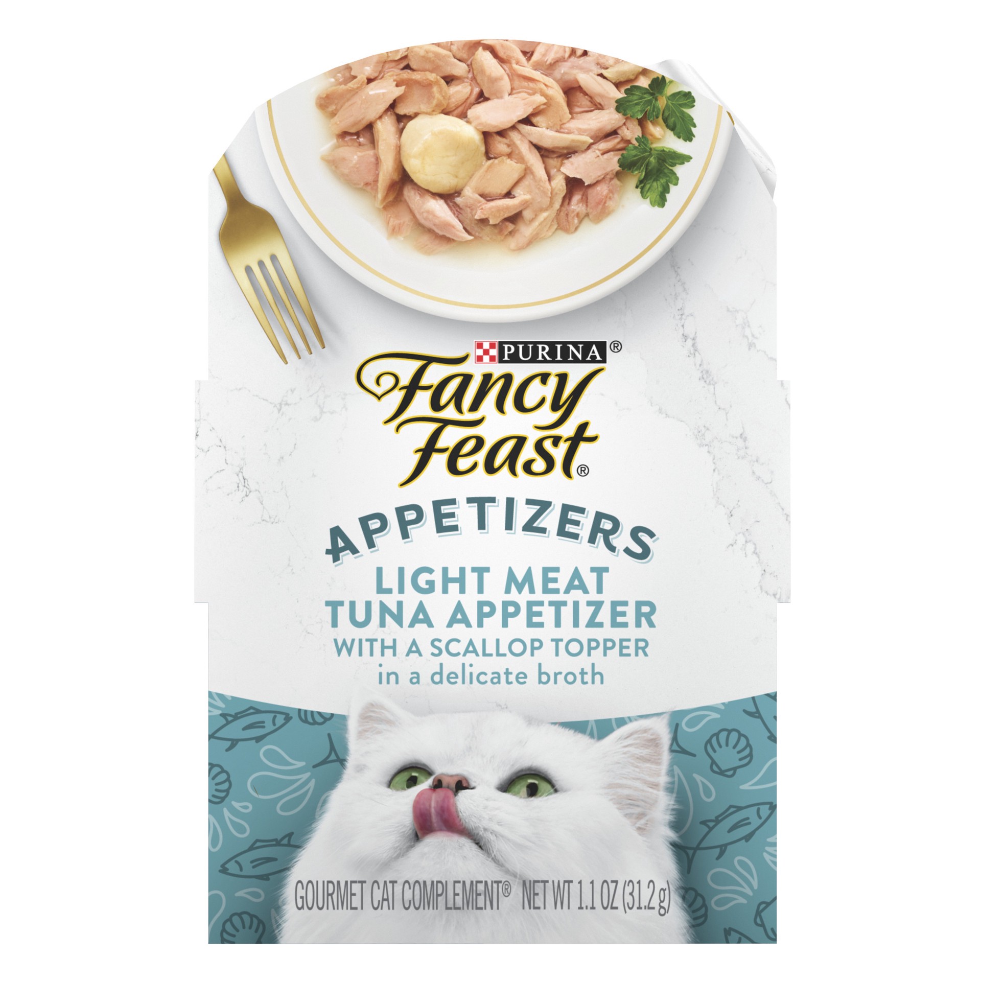 slide 1 of 7, Fancy Feast Cat Food Wet Appetizers Tuna & Scallop - 1.1 Oz, 1.1 oz