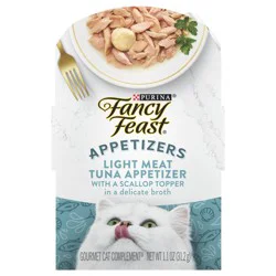Purina Fancy Feast Appetizers Lickable Grain Free Wet Cat Food Topper Light Meat Tuna Appetizer with Scallop