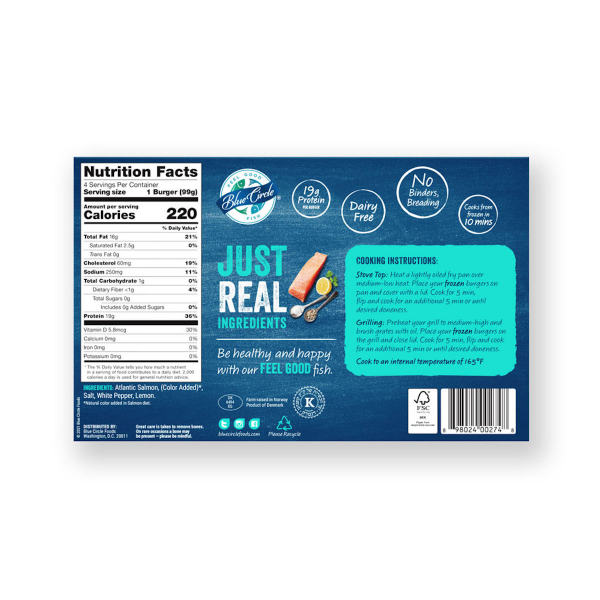 slide 3 of 4, OTHER-NATIONAL Blue Circle Foods Atlantic Salmon Burger Original - 4 ct, 12 oz