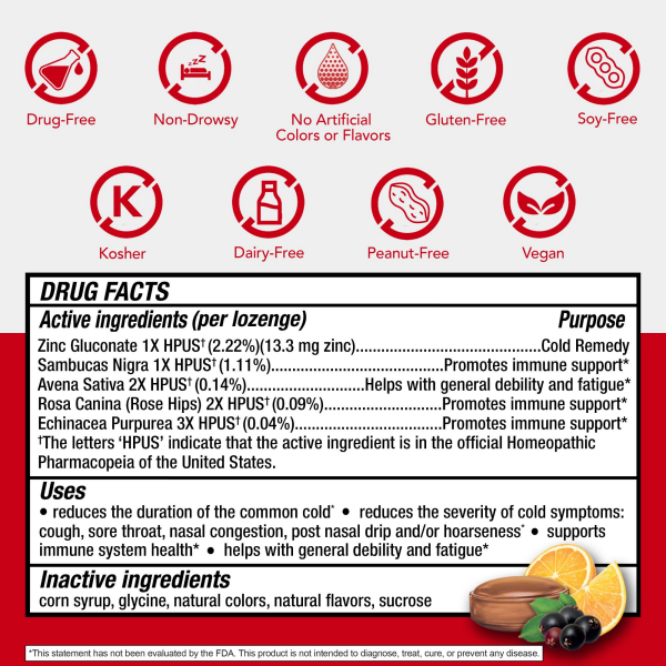 slide 4 of 25, Cold-EEZE Plus Defense Natural Citrus with Elderberry Zinc Lozenges, Homeopathic Cold Remedy, Shortens Common Cold Symptoms, Promotes Immune Health with Sambucus Nigra, Echinacea and Rose Hips, 25 ct