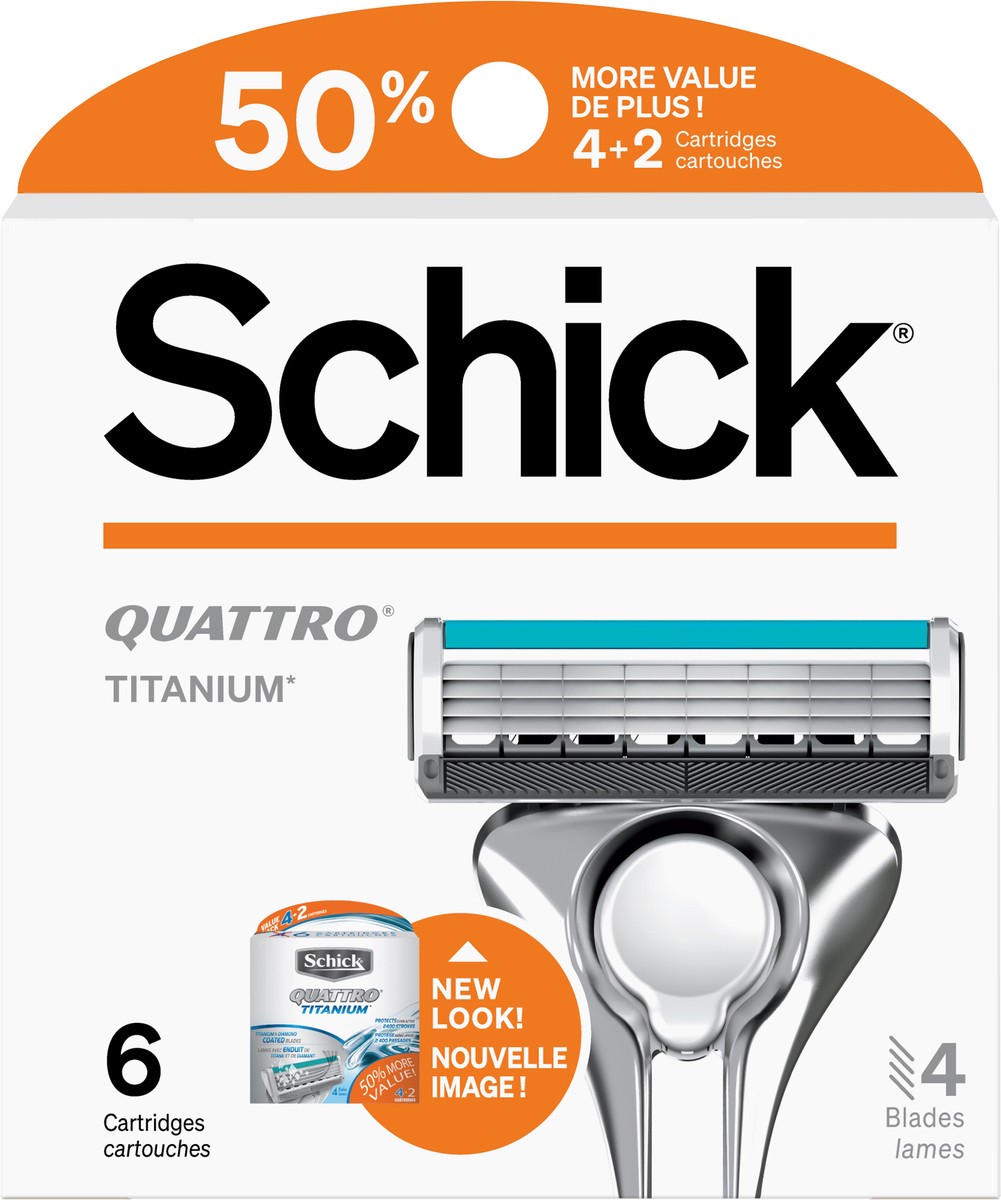 slide 3 of 3, Schick Quattro Titanium Razor Refill Cartridges, 6 ct