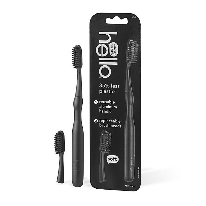 slide 1 of 3, hello Replaceable Head Toothbrush Starter Kit - Black, 1 ct