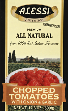 slide 1 of 1, Alessi Tomatoes Chopped with Onion & Garlic Brick, 17.6 oz
