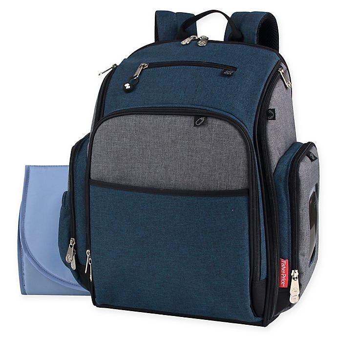 slide 1 of 7, Fisher-Price Kaden Super Cooler Backpack Diaper Bag - Blue, 1 ct