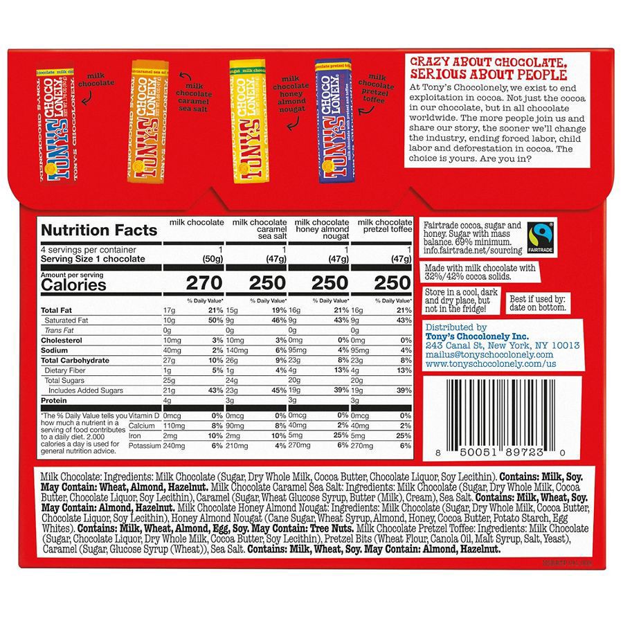 slide 3 of 4, Tony's Chocolonely, Rainbow Tasting Pack, 4 Ct, 6.73 Oz, 1.73 oz