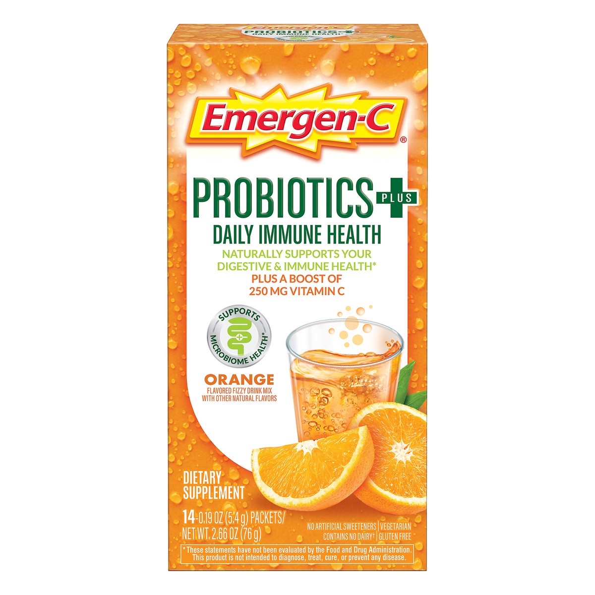 slide 2 of 12, Emergen-C Probiotics+ Packets Fizzy Drink Mix Orange Daily Immune Health 14 ea, 14 ct