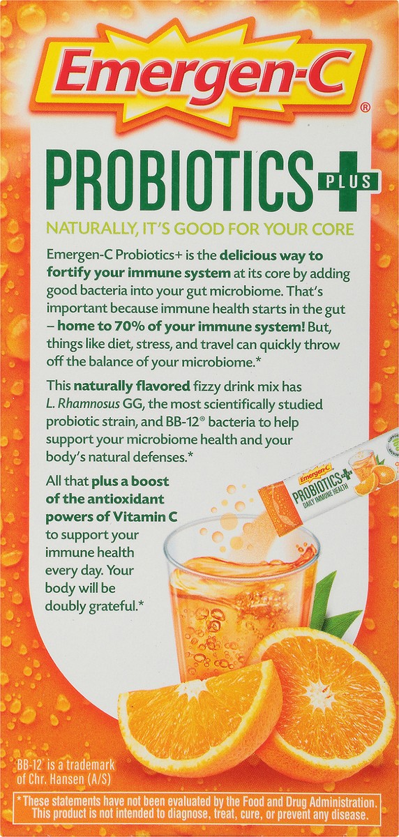 slide 12 of 12, Emergen-C Probiotics+ Packets Fizzy Drink Mix Orange Daily Immune Health 14 ea, 14 ct