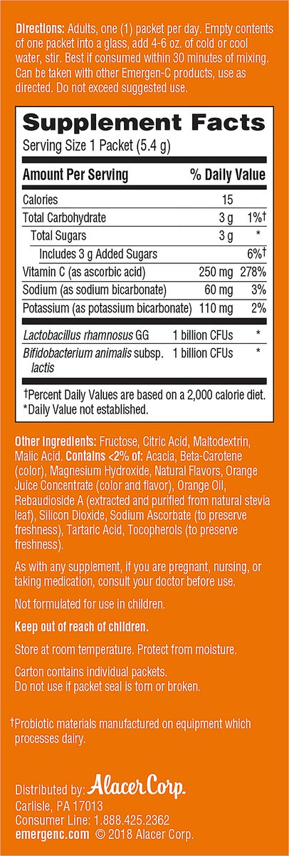 slide 6 of 12, Emergen-C Probiotics+ Packets Fizzy Drink Mix Orange Daily Immune Health 14 ea, 14 ct