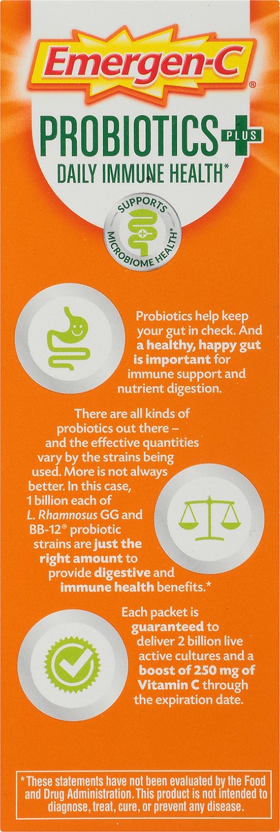 slide 7 of 12, Emergen-C Probiotics+ Packets Fizzy Drink Mix Orange Daily Immune Health 14 ea, 14 ct