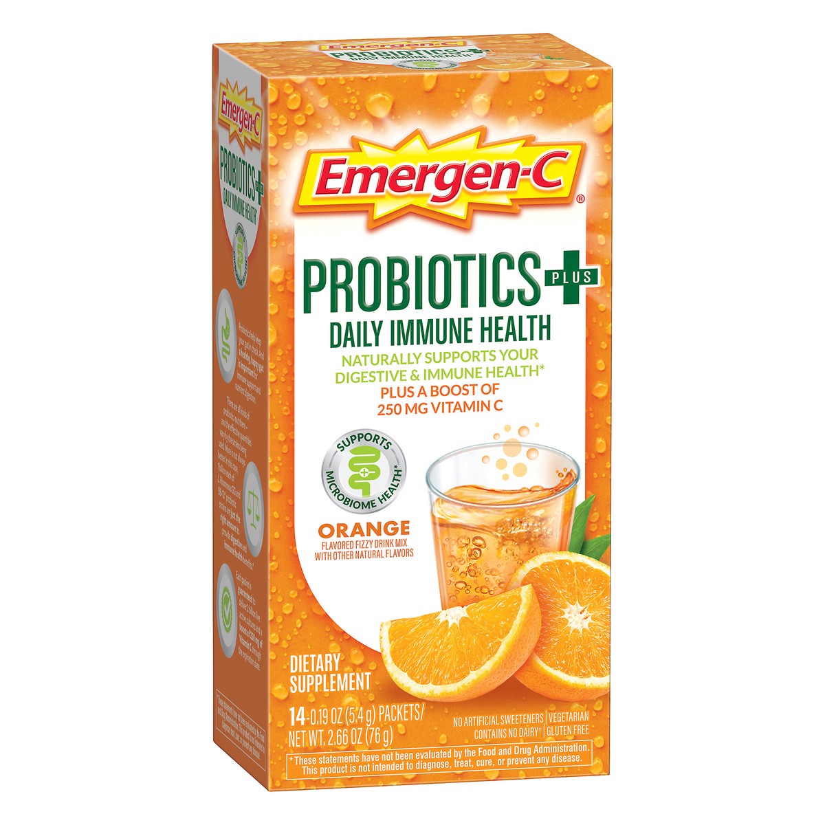 slide 10 of 12, Emergen-C Probiotics+ Packets Fizzy Drink Mix Orange Daily Immune Health 14 ea, 14 ct