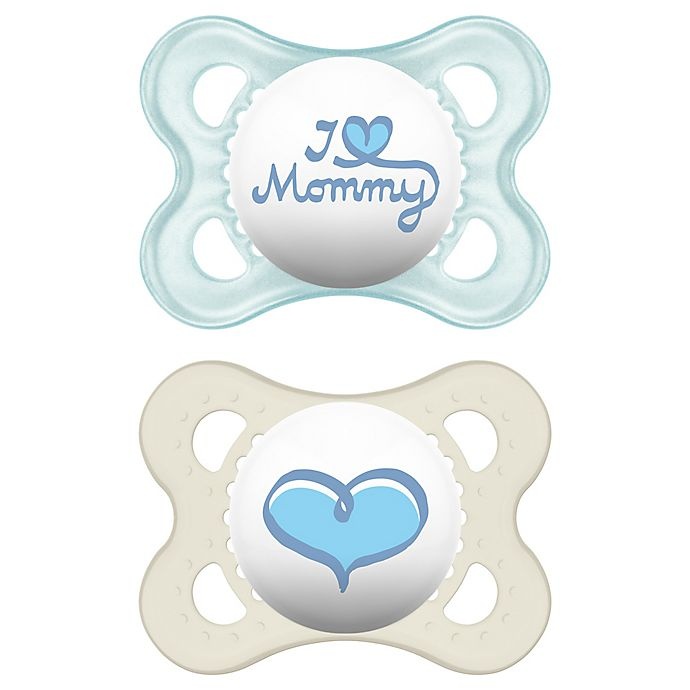 slide 1 of 12, MAM Love & Affection Age 0-6 Months I Love Mommy Pacifier - Blue, 2 ct