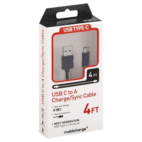 slide 1 of 1, MobilCharge USB Type-C To USB Type-A Cord Black, 1 ct