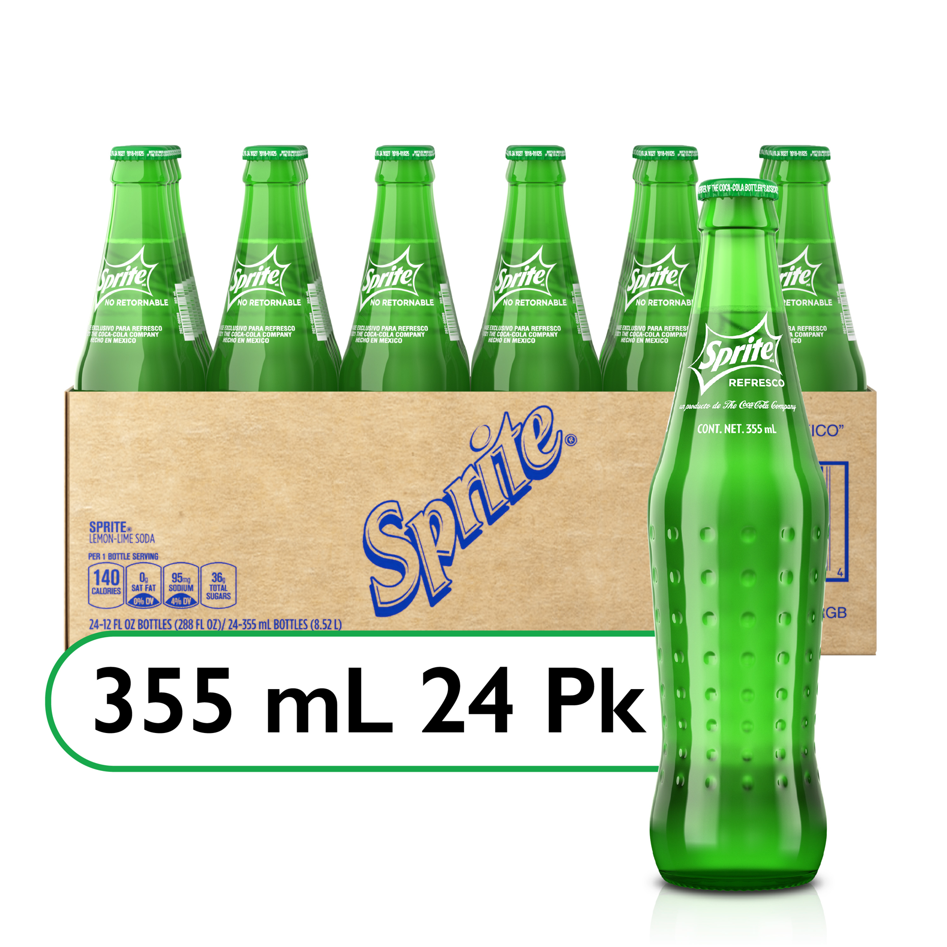 slide 1 of 9, Sprite Mexico Lemon Lime Soda Soft Drinks, 355 mL, 24 Pack, 288 fl oz