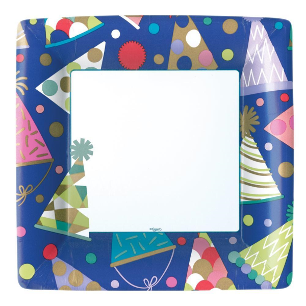 slide 1 of 1, Caspari Party Hats Square Paper Plates 10.25 Inch, 1 ct