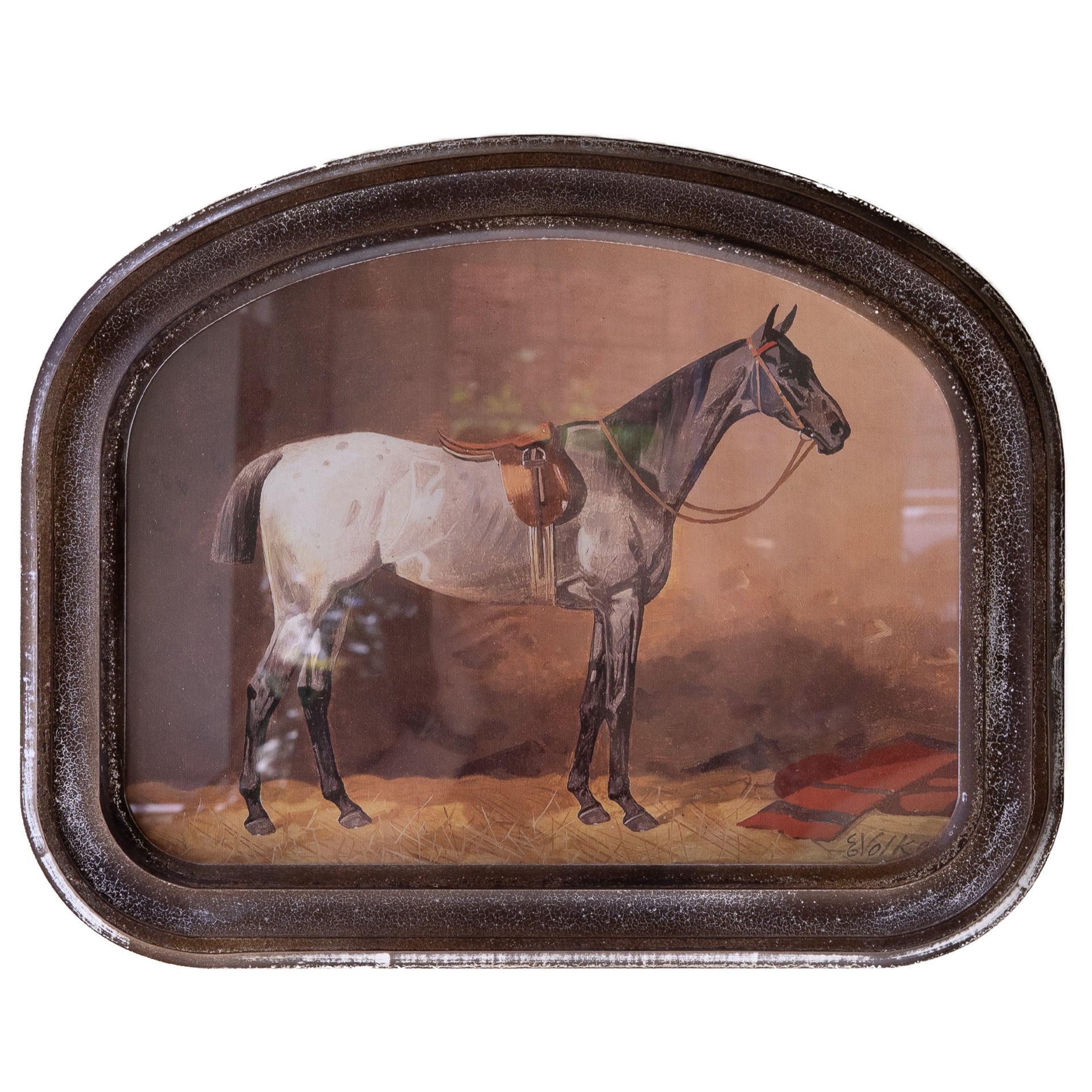 slide 1 of 1, Kalalou Round Framed Horse Wall Art - Facing Right, 19.5 in x 16 in