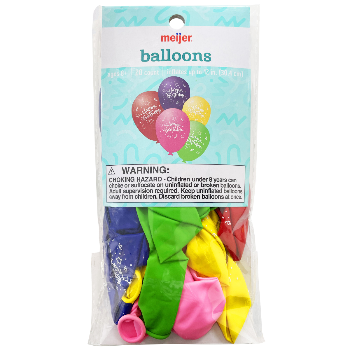 slide 1 of 1, Meijer Helium Happy Birthday Balloons Assorted Color, 20 ct
