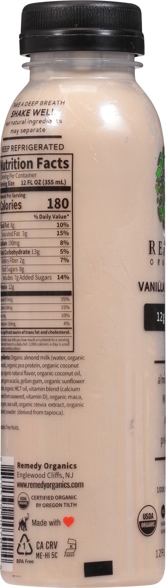 slide 9 of 9, Remedy Organics 100% Plant Based Vanilla Power Shake 12 fl oz, 12 fl oz