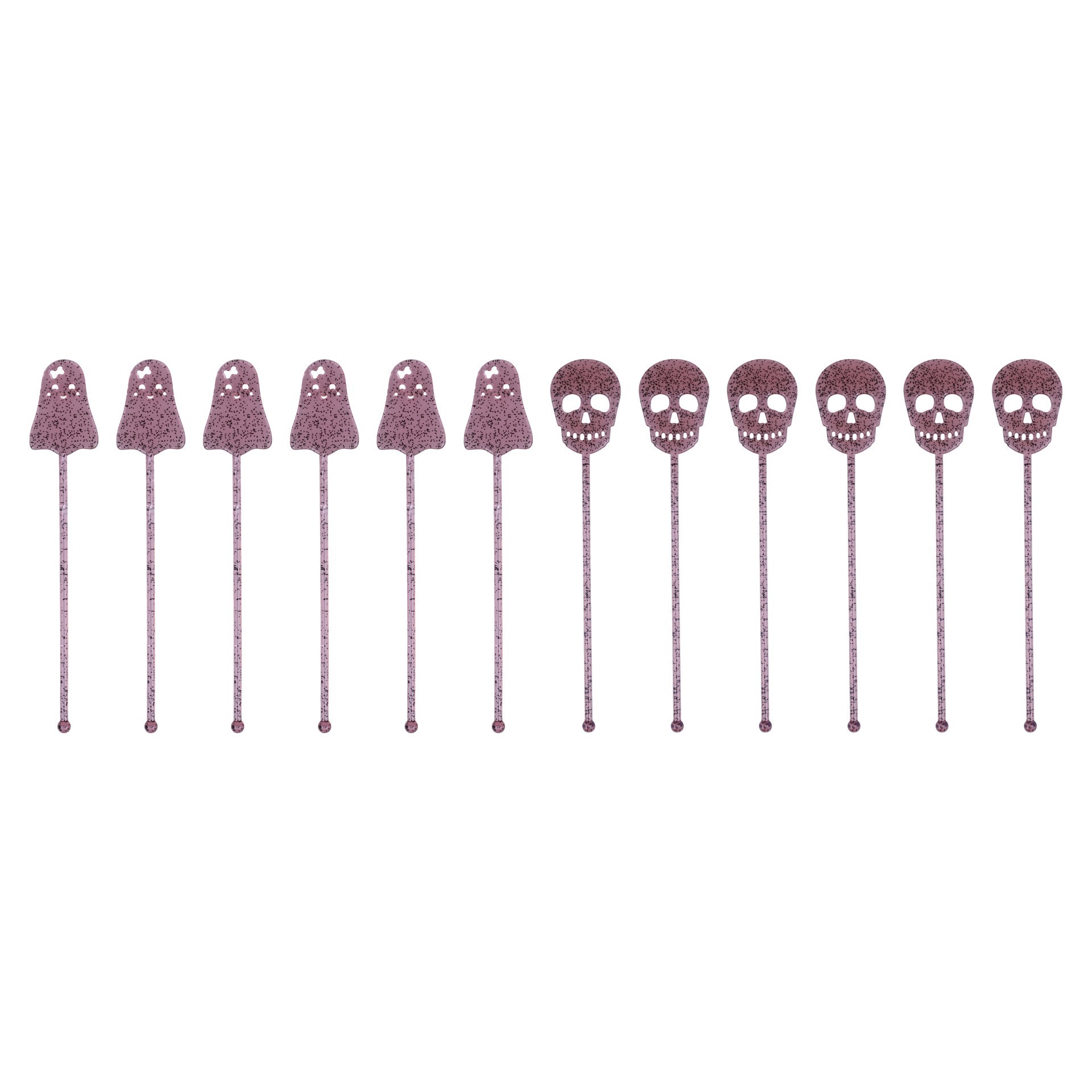 slide 2 of 3, 8" Pink Glitter Skull & Ghost Drink Stirrers, 12ct. By Makery, 12 ct
